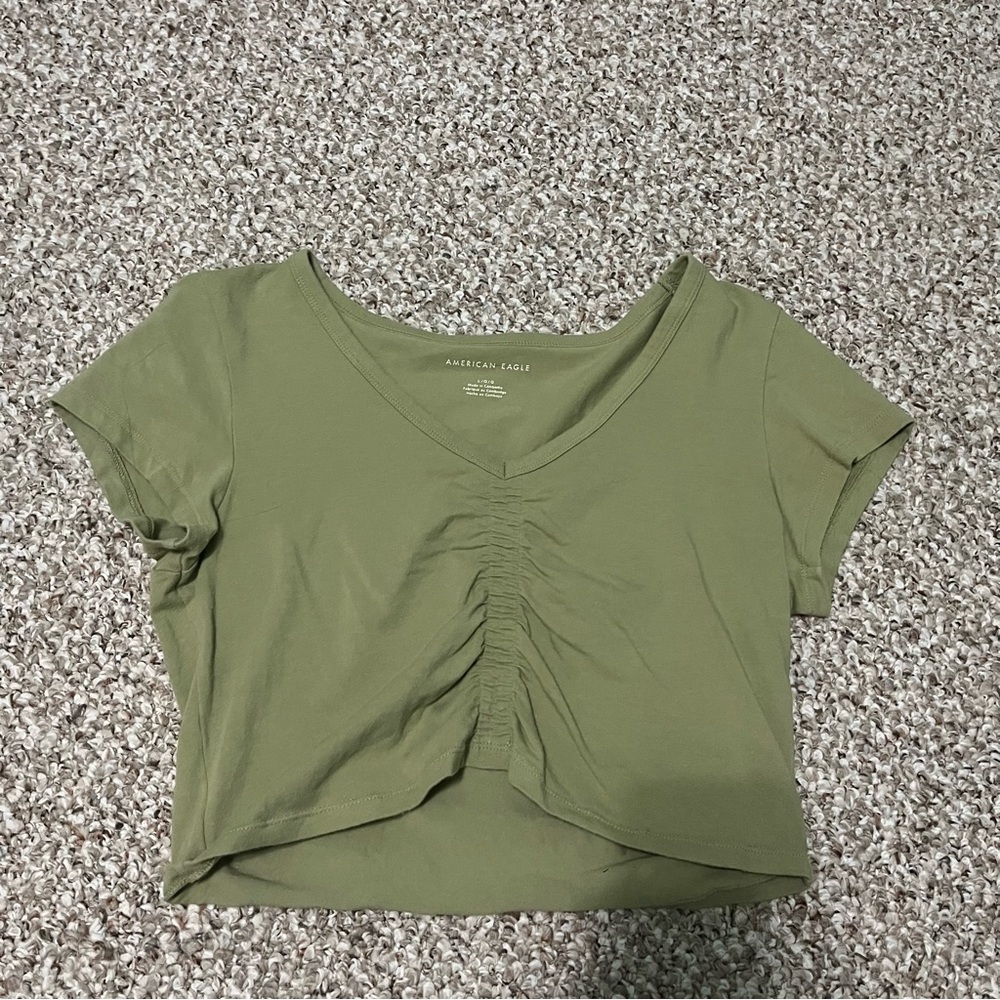 American Eagle V-Neck Olive Crop Top